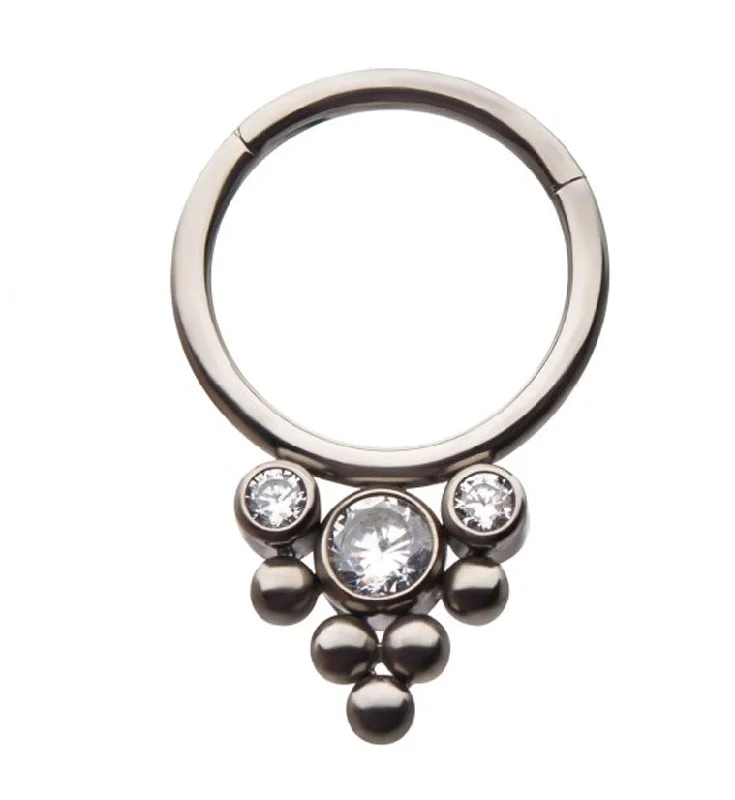 Trident Beaded Titanium Hinged Segment Ring