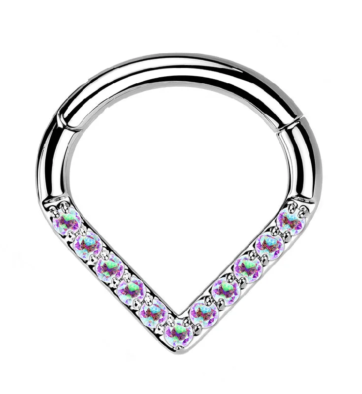 V-Shaped Aurora CZ Titanium Hinged Segment Ring