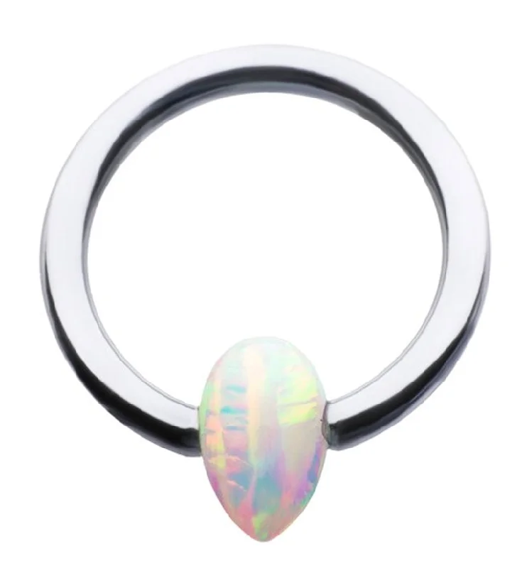 White Opalite Teardrop Titanium Captive Ring