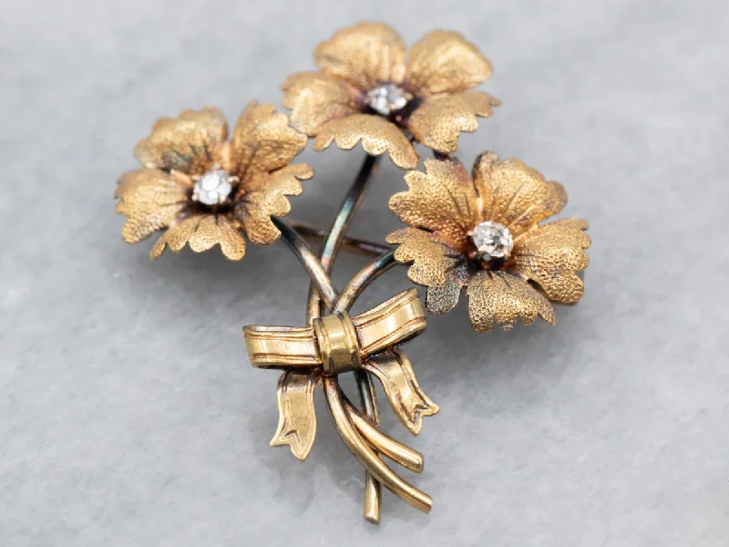 Antique Diamond Flower Bouquet Brooch