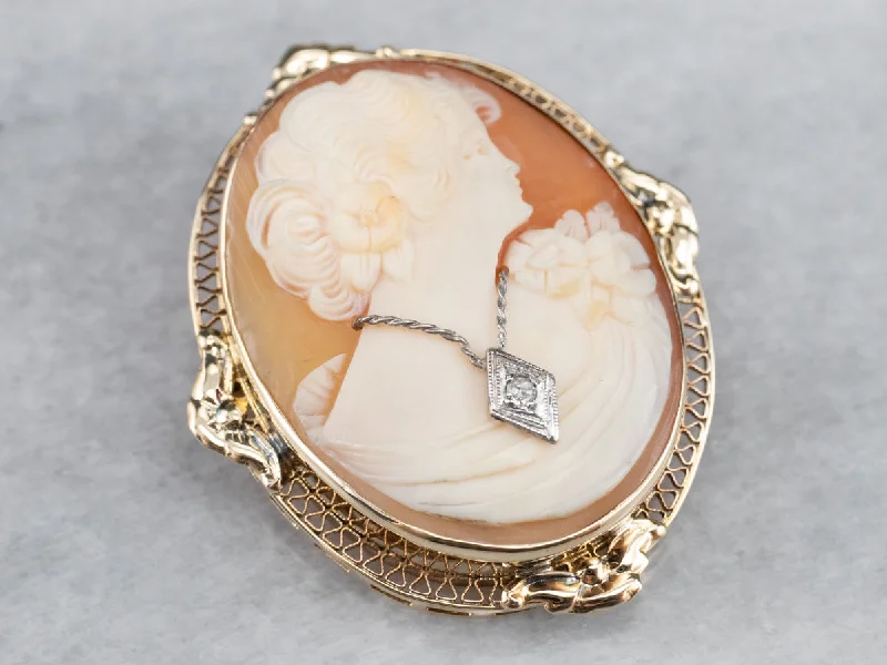 Retro Diamond Cameo Habille Brooch