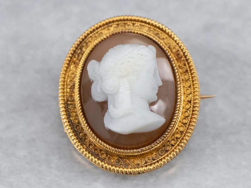 Antique Hardstone Cameo Gold Brooch