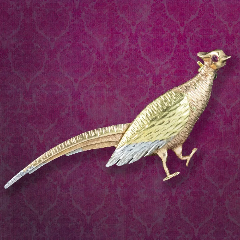 Antique Edwardian Pheasant Brooch 18ct Gold Ruby Eye