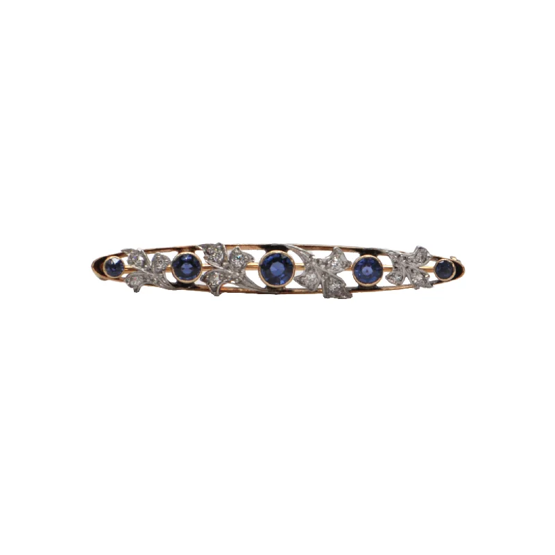 Antique Sapphire and Diamond 14k Gold Bar Pin C.1900