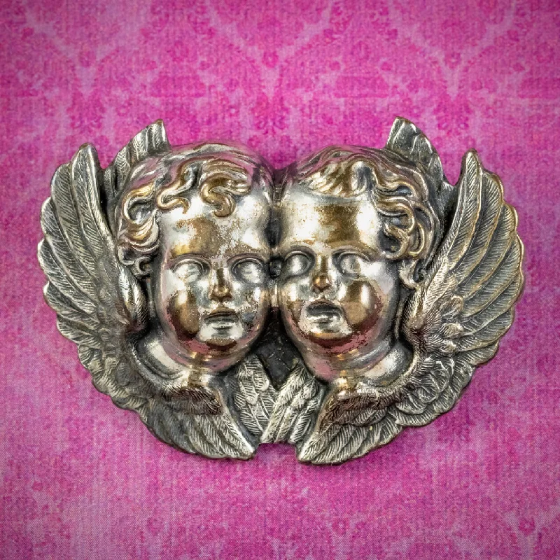 Antique Victorian Cherub Brooch Silver Gilt