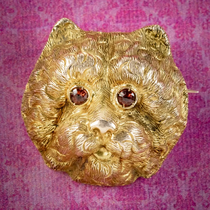 Antique Victorian French Dog Brooch Garnet Eyes 18ct Gold Circa 1880