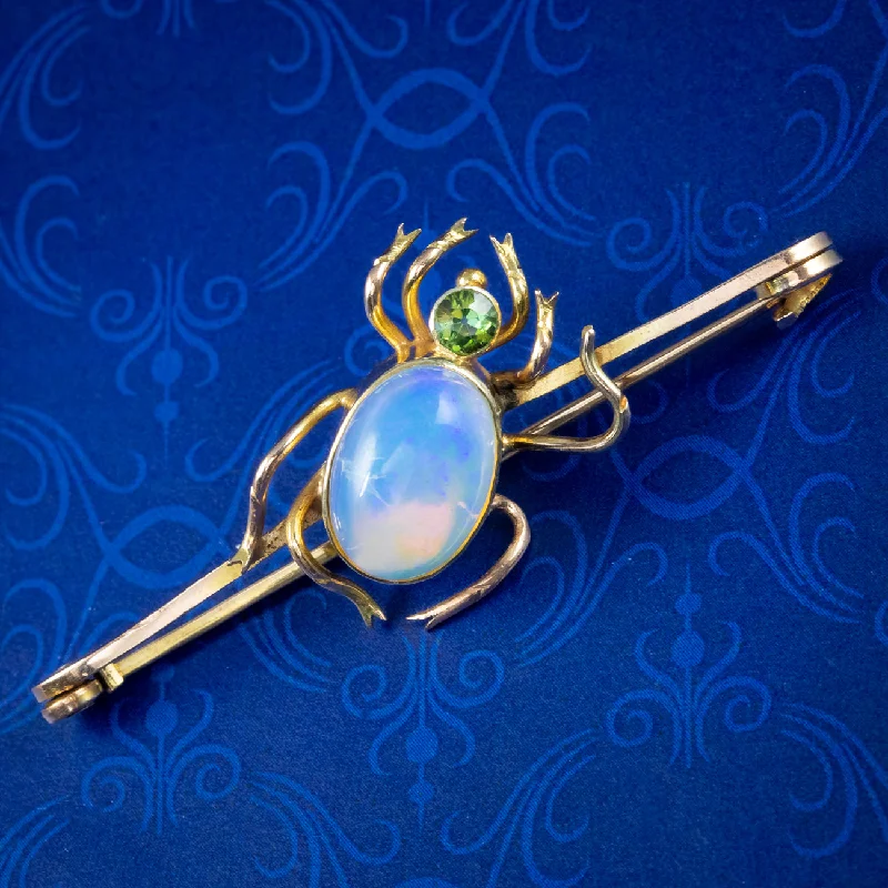 Antique Victorian Opal Spider Brooch 9ct Gold 5ct Opal