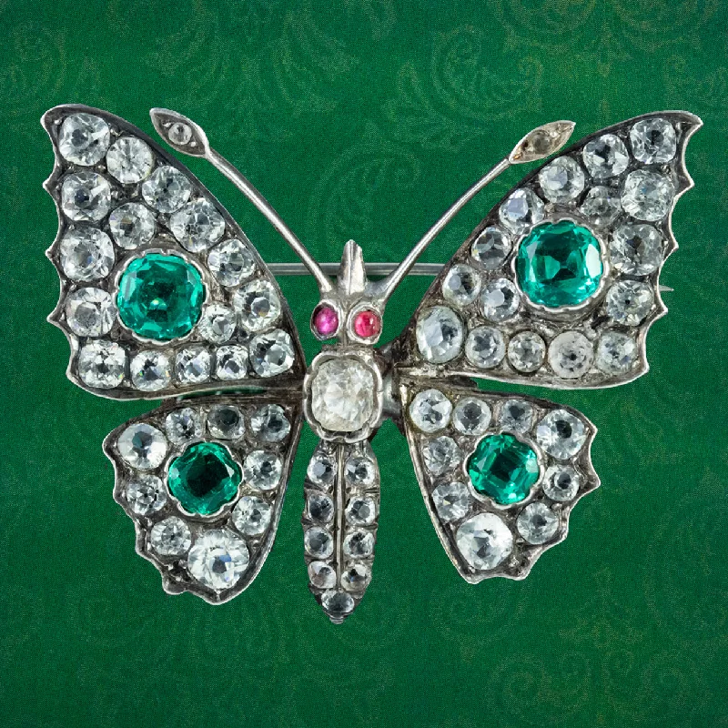 Antique Victorian Paste Stone Butterfly Brooch Silver