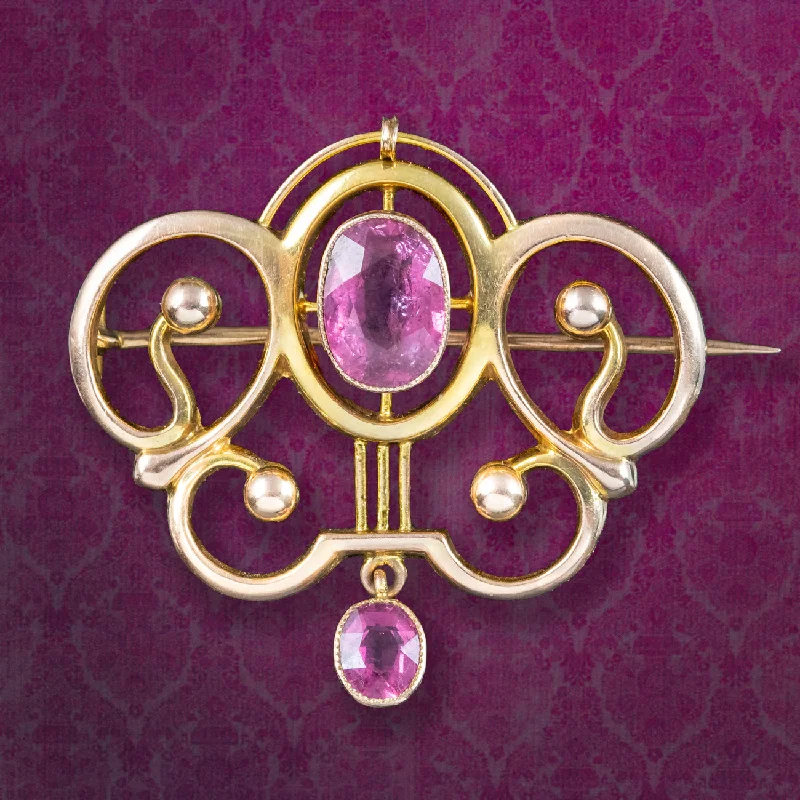 Antique Victorian Pink Tourmaline Brooch 9ct Gold Liberty And Co