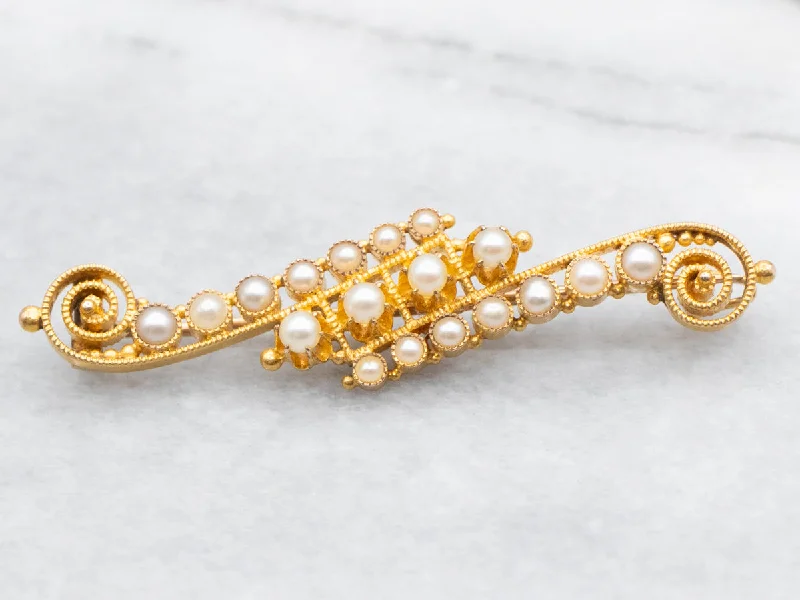 Etruscan Revival Victorian Pearl Brooch