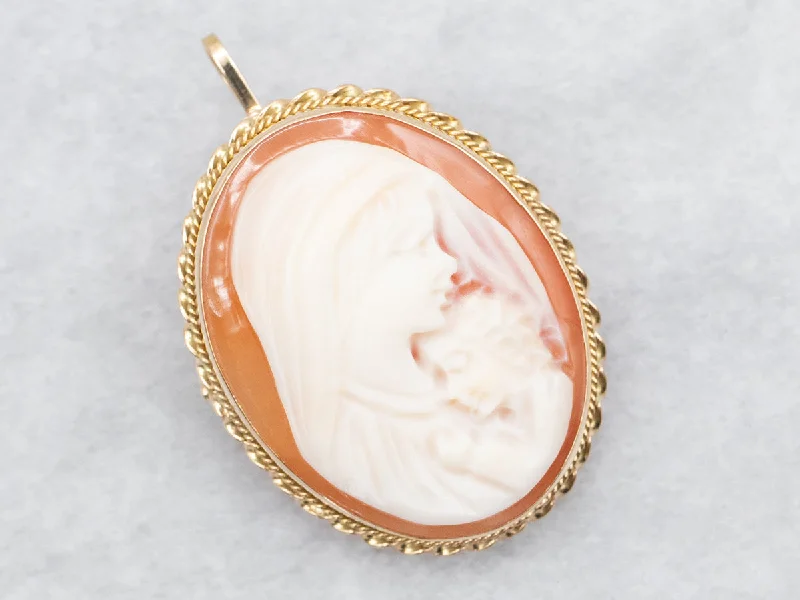 Mother and Child Cameo Brooch or Pendant