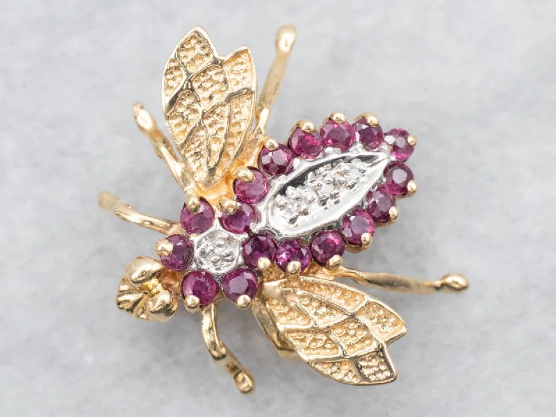 Ruby and Diamond Bumble Bee Brooch