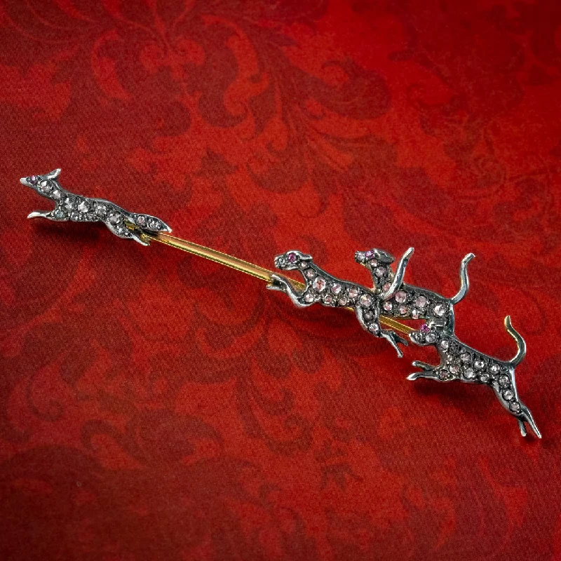 Victorian Style Diamond Fox And Hound Bar Brooch