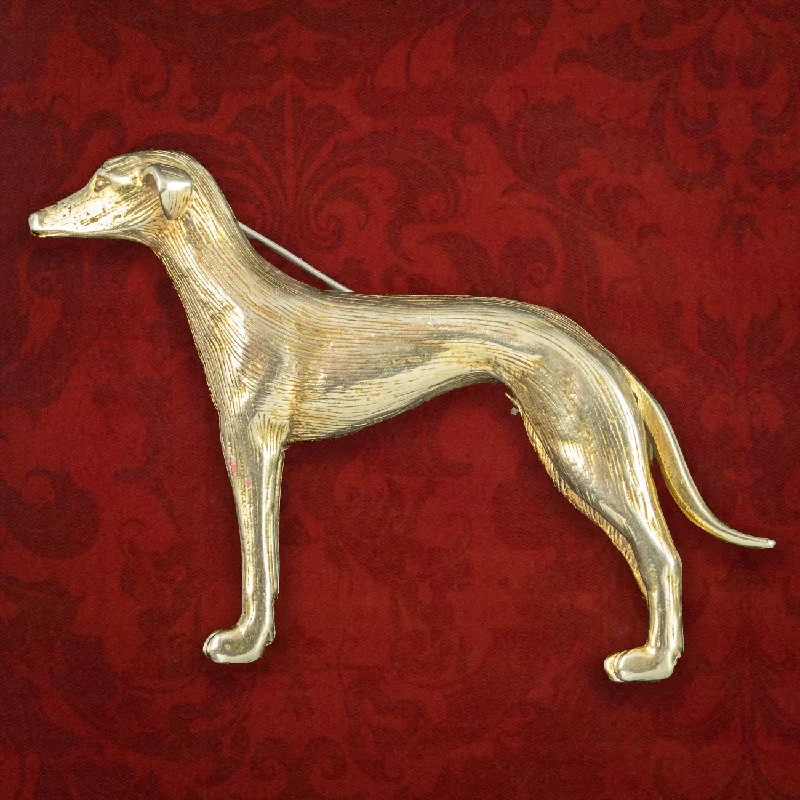 Vintage Greyhound Dog Brooch 9ct Gold Dated 1975