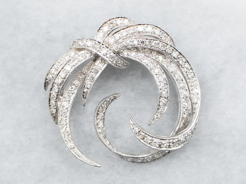 Retro Era Swirling Diamond Brooch or Pendant