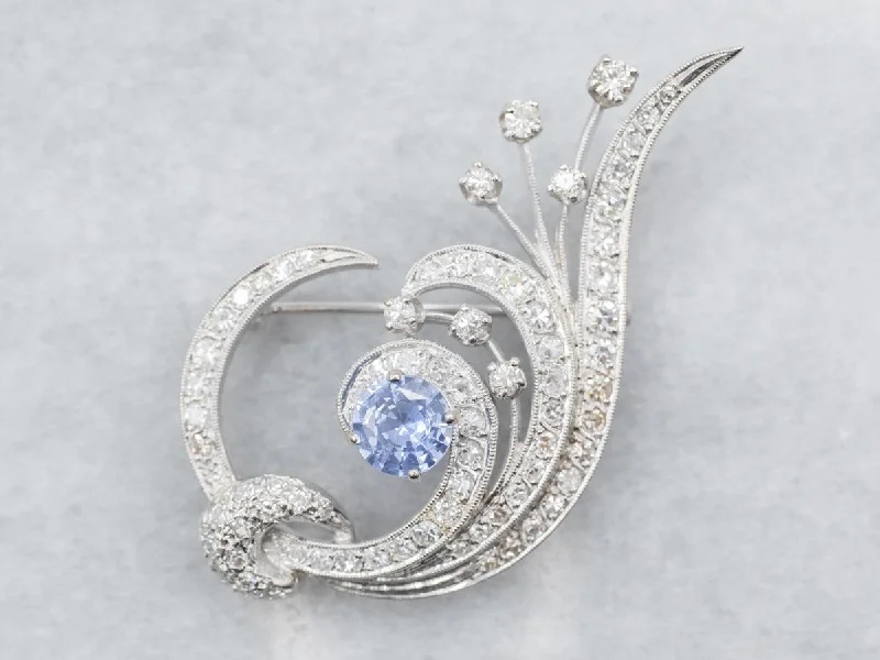 Retro Era White Gold Sapphire and Diamond Brooch