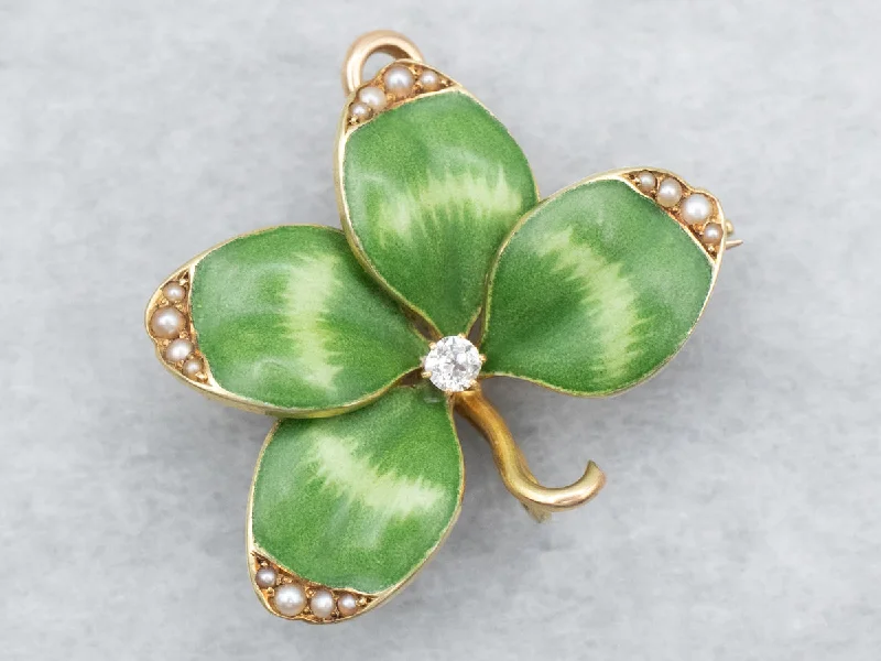 Enamel Clover Brooch or Pendant